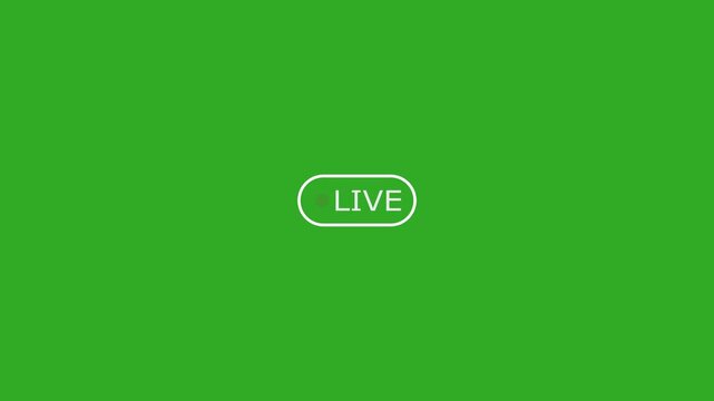 Animation of live button on green background, simple live streaming icon animation, live streaming and broadcasting with alpha channel