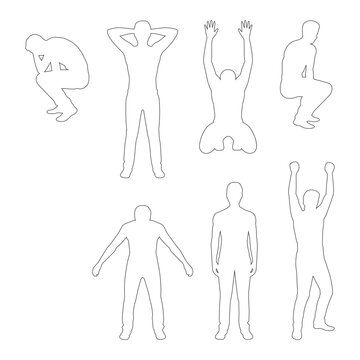 Human poses outline collection featuring sitting kneeling and standing male silhouettes set.
