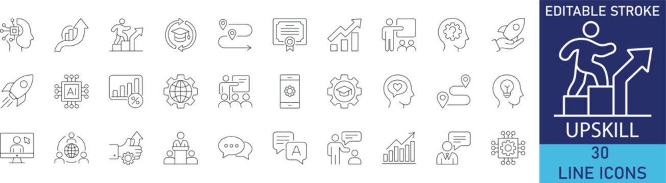 Search icon set. Minimalistic linear icons representing magnifying glass, web research, optimization, data discovery, and navigation interface tools.