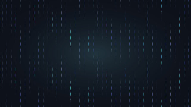 Abstract digital background with vertical lines of glowing blue and cyan dots, futuristic technology pattern, data stream visualization