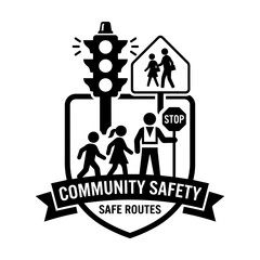 Fototapeta premium Community safety school zone safe routes traffic shield badge with community
