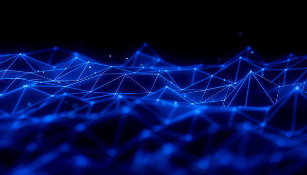 3D data polygon landscape with connected blue nodes