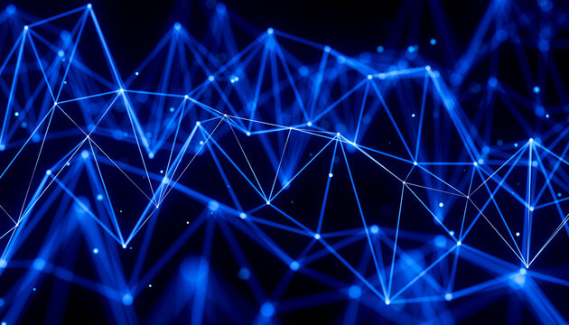 3D electric node web with dense blue connection grid
