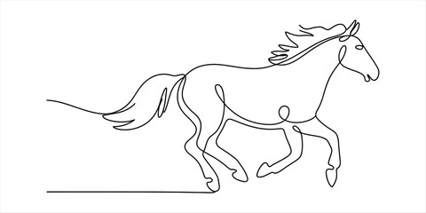 Single continuous line drawing of a horse running with mane flowing © Vector Art Gallery 