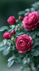 Naklejka premium Close up of pink roses on bush, floral elegance, garden beauty and botanical nature concept.