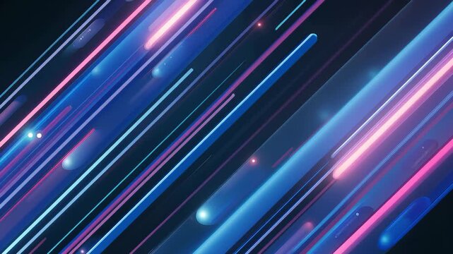 Diagonal neon light tubes in pink and blue creating a futuristic abstract pattern on a dark background