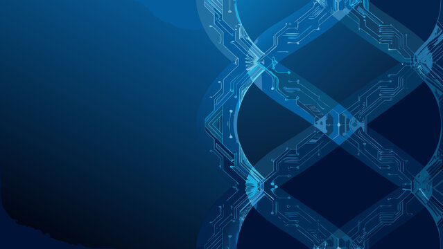 Abstract Circuit Pattern With Double Helix Shape Blue Gradient Background