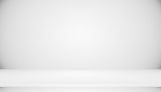 Abstract Empty Dark White Grey gradient with Black solid vignette lighting Studio wall and floor background well use as backdrop. Background empty white room with space for your text and picture