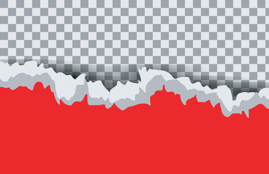 A vibrant red paper background featuring a torn top edge that reveals a transparent checkered pattern layer underneath with subtle drop shadow effects