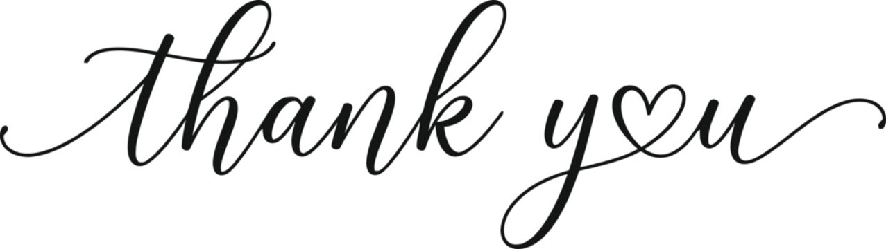 Elegant cursive thank you message with heart