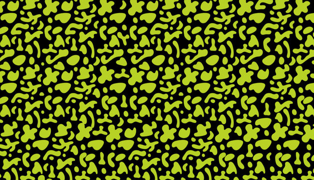 Abstract organic blob seamless pattern background with lime green liquid shapes on black