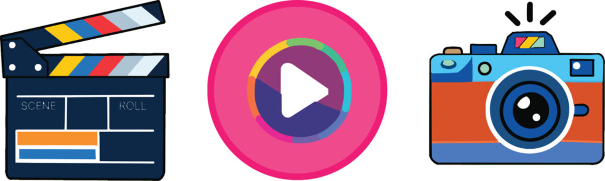 Colorful Multimedia Production and Content Creation Icon Set