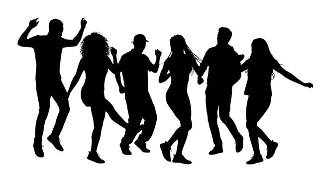 Silhouette people dancing together in a group isolated on transparent background, Vector