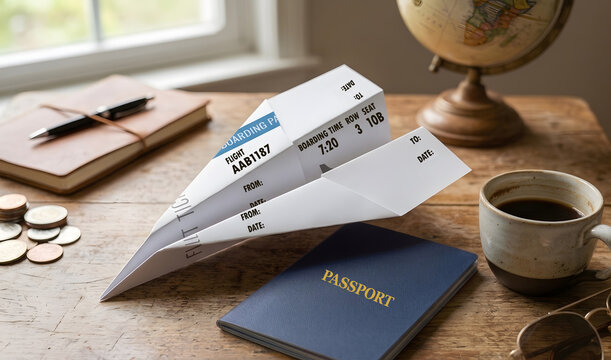 Flight concept with paper airplane. Generative AI