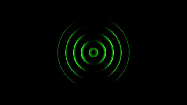Radio wave looping animation concept on black background. Green radio wave looped motion animation.