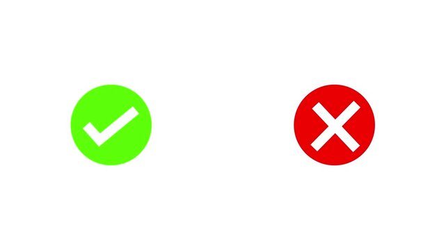 Animated green check mark and red cross symbol. Video footage of yes or no, true or false 4k alpha channel.