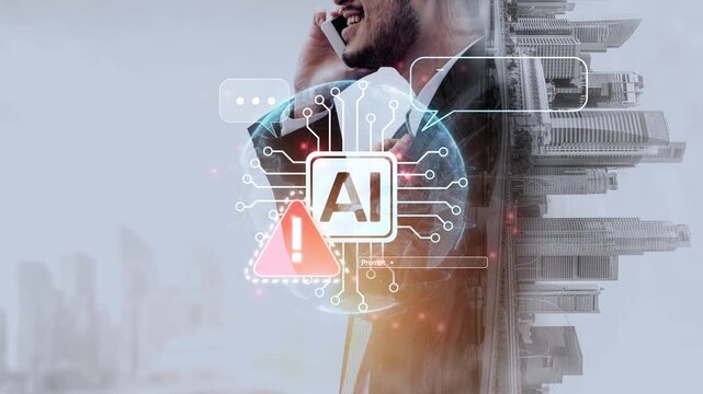AI interface showing prompt error warning and system alert. AI prompt failure can lead to incorrect output or hallucination. Managing AI prompt error is crucial in safe AI deployment. Muxer