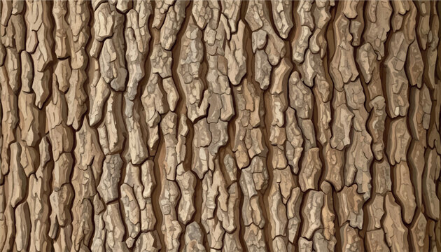 A detailed vector illustration of a textured tree bark surface, featuring realistic brown grooves and patterns, ideal for nature-inspired design projects, backgrounds, and organic graphic textures.