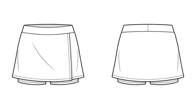 Technical sketch tennis skort skirt transparent background design template