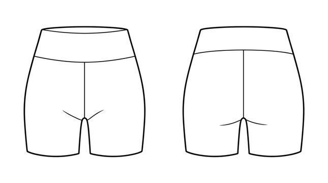 Technical sketch mid thigh compression shorts transparent background design template