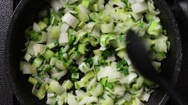 Stirring Chopped Vegetables Close Up Top View