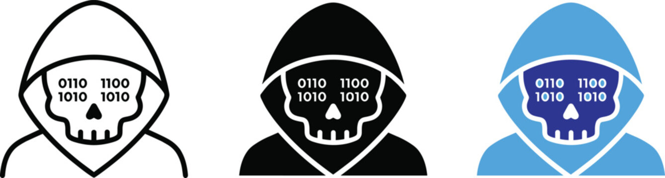 Hacker Skull Icon Vector Line Art Fill Color Illustration Cyber Security