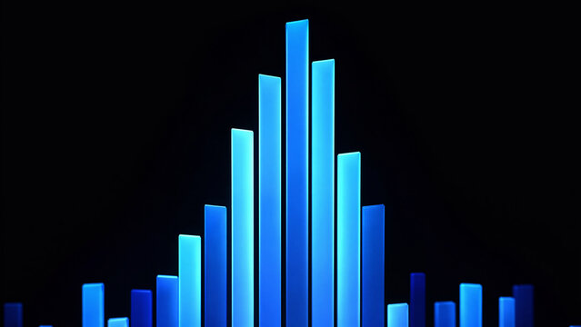 Blue glowing bar chart representing data analysis on dark background