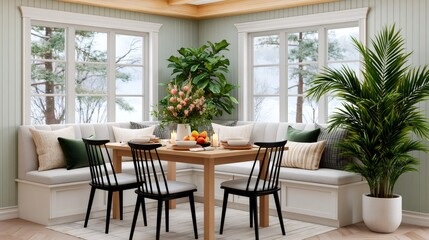 Fototapeta premium Cozy breakfast nook bench seating dining area