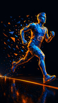 Low poly polygon abstract athlete runner in dynamic pose