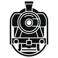 Minimalist Vintage Steam Locomotive Train Front Badge, Black and White Vector Illustration Icon of Historic Railway Engine Emblem for Logo Design © Tanver