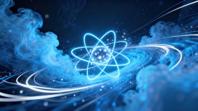Abstract atomic structure with glowing lines