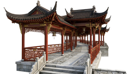 Obraz premium Chinese Garden Corridor Bridge PNG