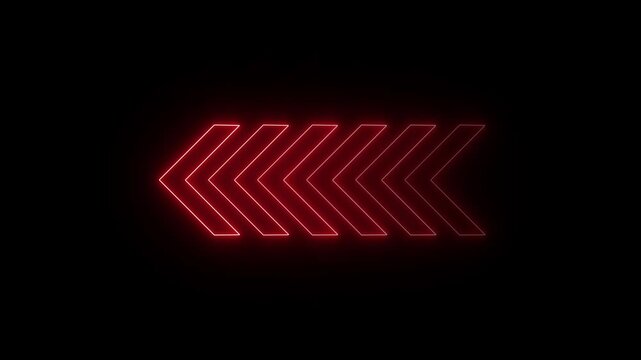 Abstract neon flashing light back arrow loading animation. Left arrow for road direction. Abstract beautiful color neon left side animation.black.4k
