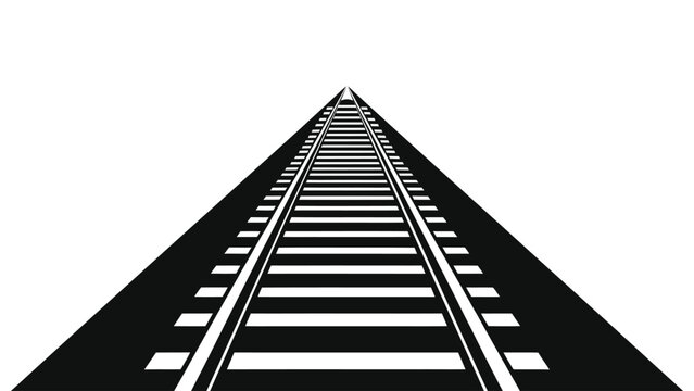 Minimalist Black and White Railway Tracks Vanishing into Horizon Vector Perspective Illustration