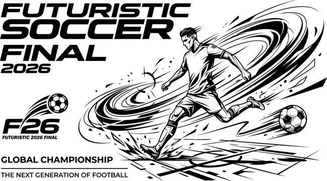 Futuristic soccer final 2026 global championship poster