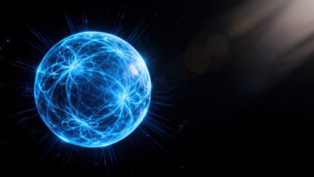 Blue glowing sphere with network patterns