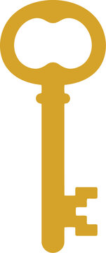 A single golden vintage key shape icon representing security access and mystery