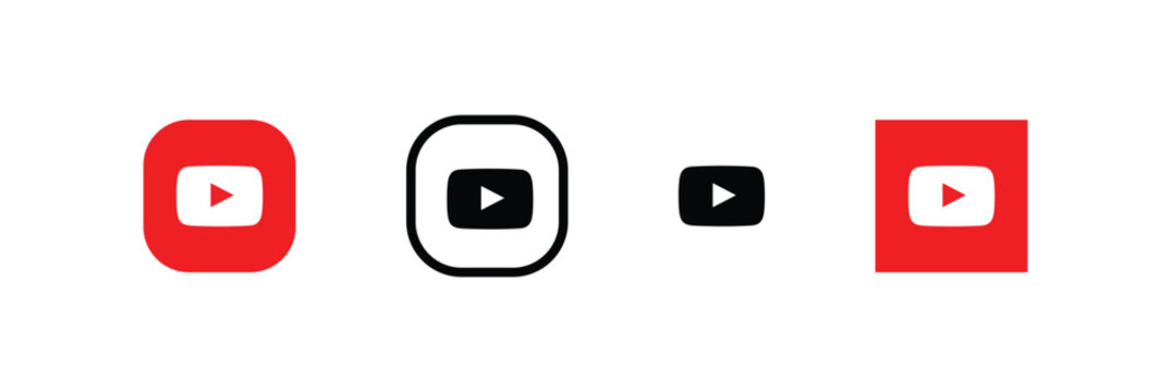 Collection of youtube logos and play button icons in various colors and styles