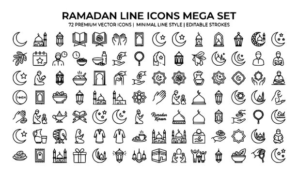 Ramadan Islamic Web Icons Vector Editable Stroke Collection