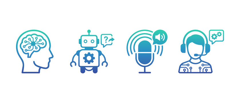 Artificial intelligence and machine learning icons set isolated on transparent background