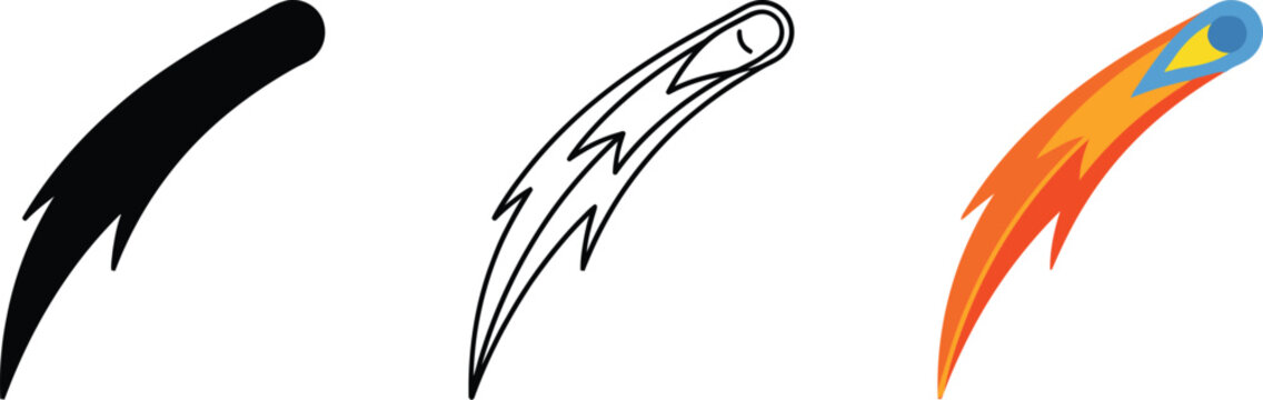 Dynamic Comet and Meteor Icon Set with Trail