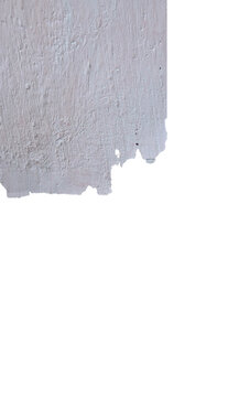 Stucco wall surface showing paint texture and fracture edge. Material asset for rendering, architecture mapping and damage overlay. Building structure cutout on transparency background.