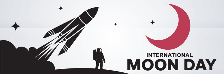 Fototapeta premium International Moon Day Rocket Launch Banner Artwork