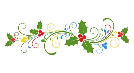 Holly berry and leaf arrangement colorful vector illustration silhouette leaves © hasib
