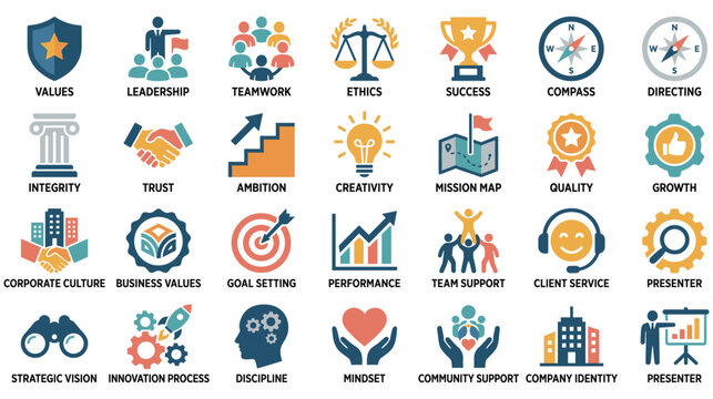 Business concepts icons, success and teamwork symbols, company growth.