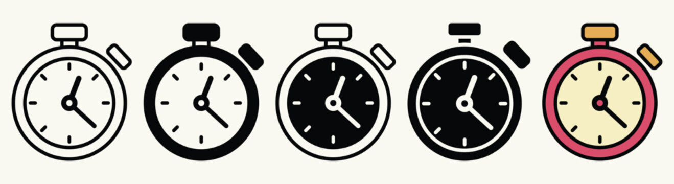 Stopwatch Outline and Solid Icon Set