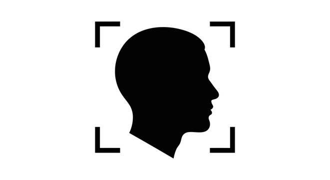 Human head profile with focus brackets black silhouette face anatomy