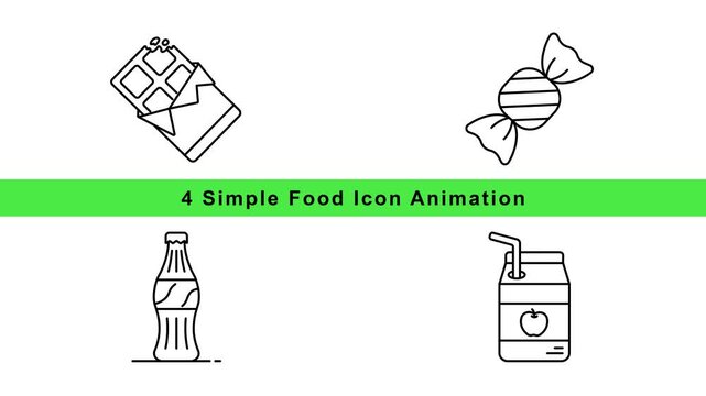 Food Icon Animation Set - Simple Flat Outline Style