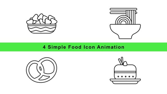 Food Icon Animation Set - Simple Outline Motion Graphics Loop