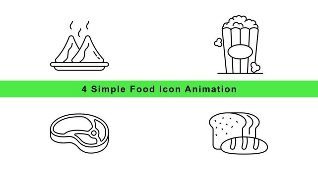 Food Icon Animation Set &ndash; Camping Cooking Sausage Bread Beer Outline Motion Graphics Loop